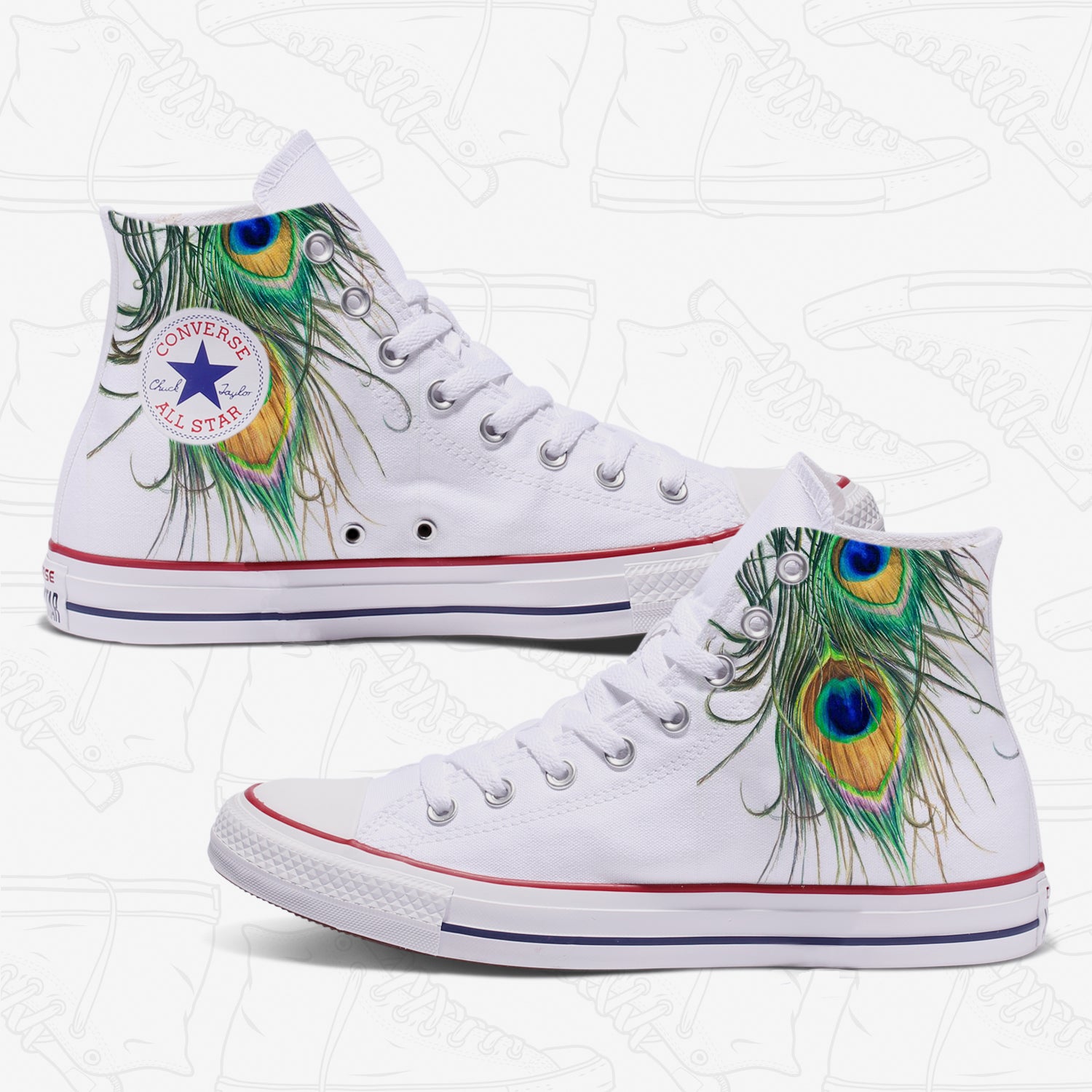 Peacock Feathers Adult Converse Shoes