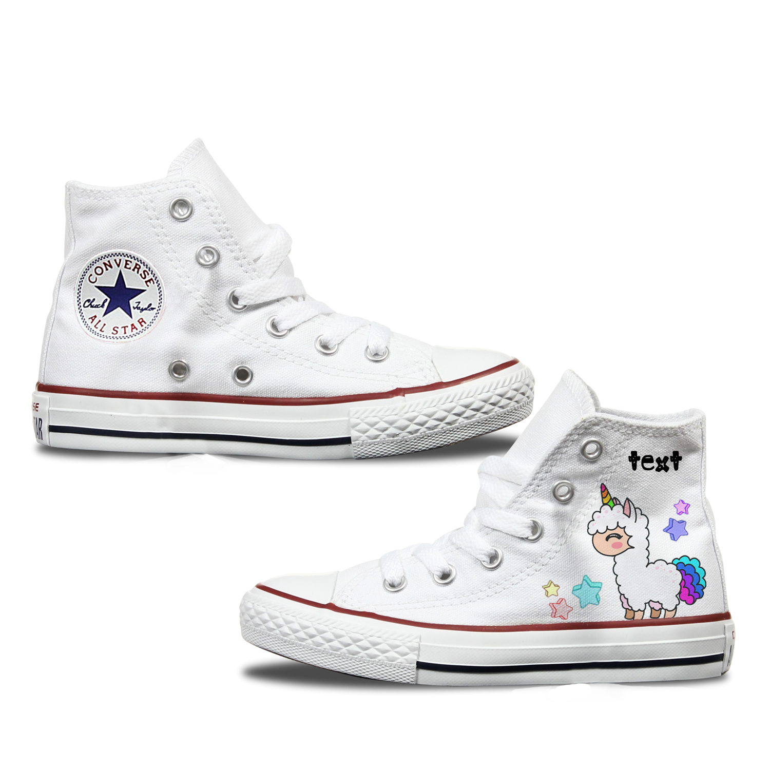 Llama Kids Converse Custom Shoes High Top White Bump Shoes