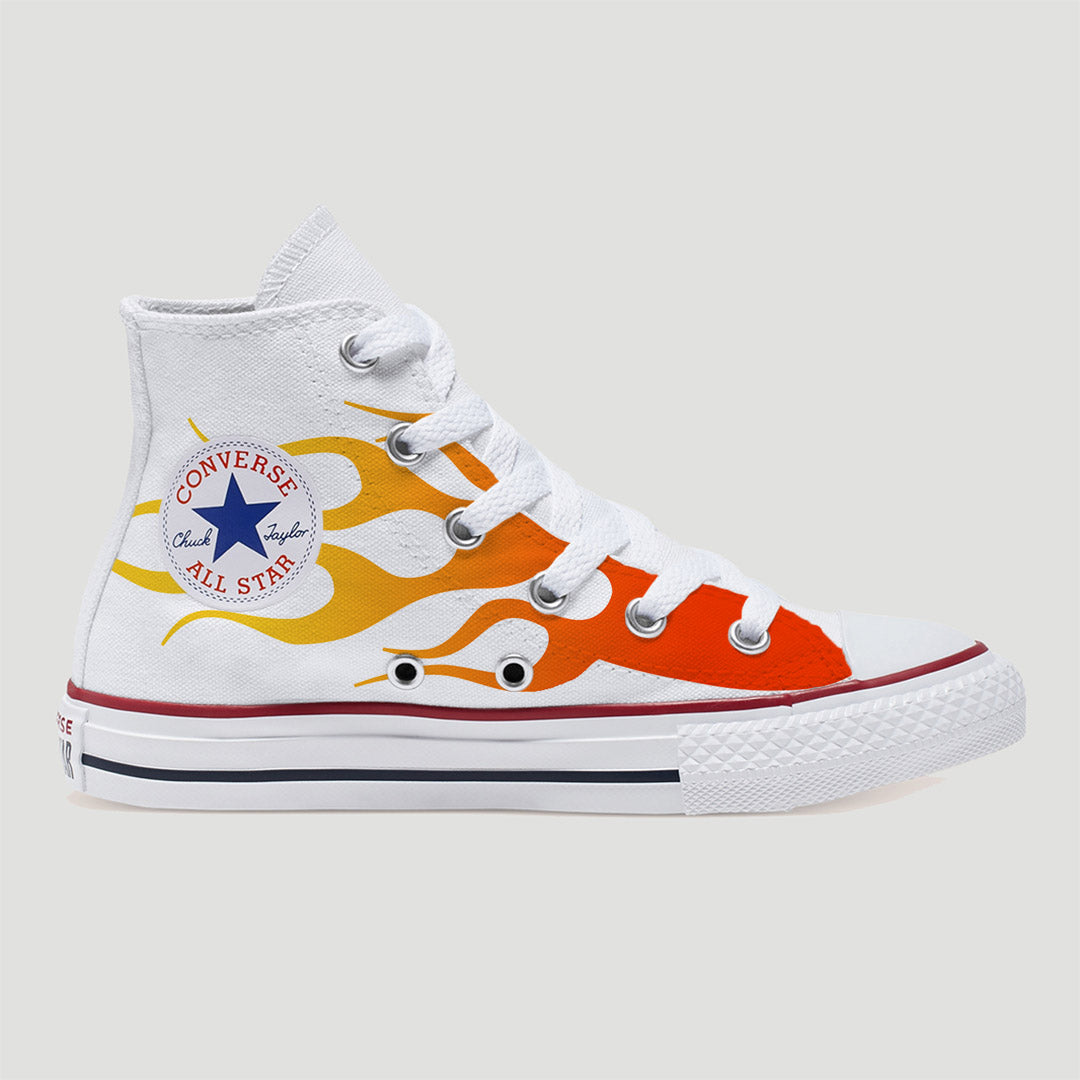 Flame Kids Custom Converse Shoes | High Low Top White - Bump Shoes